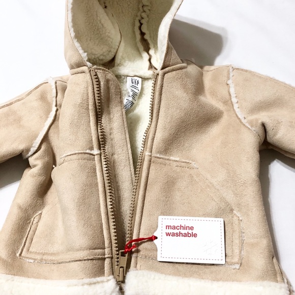 NWT - Vintage Baby Gap Faux Shearling Zip-Front Hooded Jacket w/Pockets- Newborn - Picture 5 of 13
